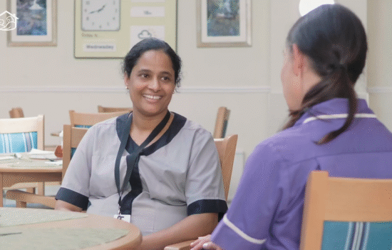 care home staff talking