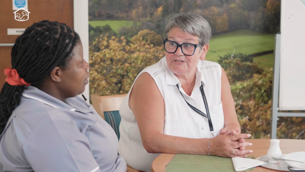 Care home staff talking about care